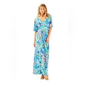 Lilly Pulitzer Parigi Maxi Dress Pop Up Jungle Hoppin XL Rainforest $228